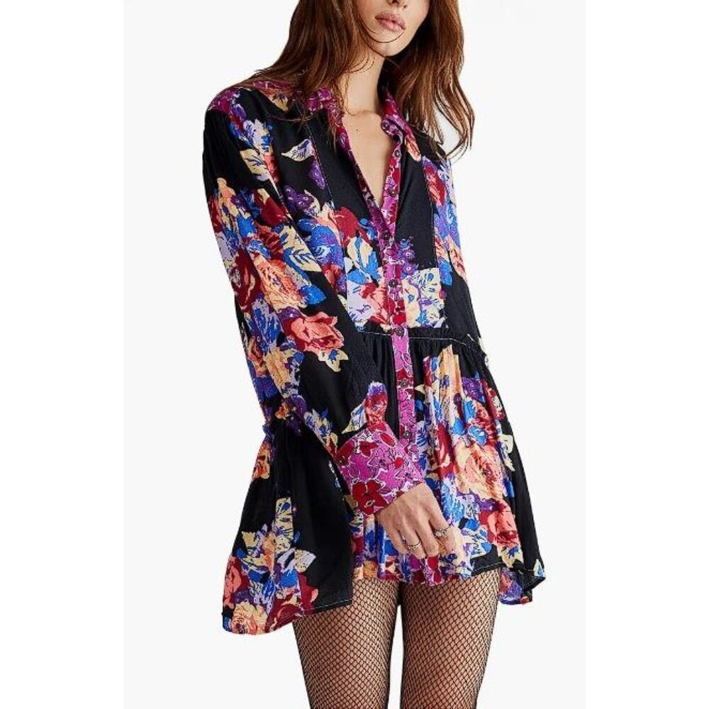 FREE PEOPLE Women's Brunch A Bunch Tunic Shirt Size XS In Deep Combo